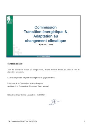 CR - Commission transition écologique et l'adaptation au changement climatique du 26.06.2024