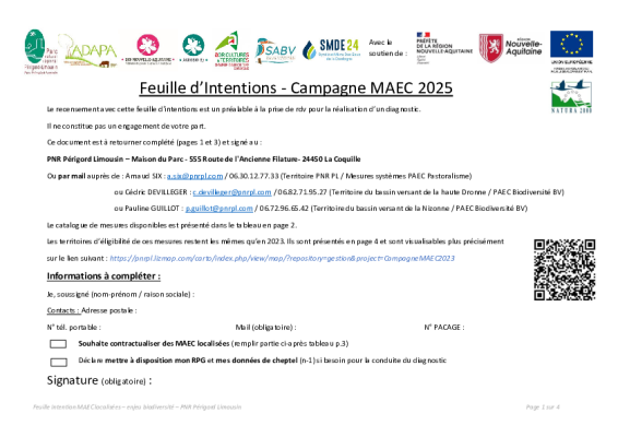 Feuille d'intention MAEC Biodiversité 2025