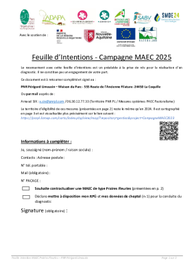 Feuille d'intention MAEC SHP 2025